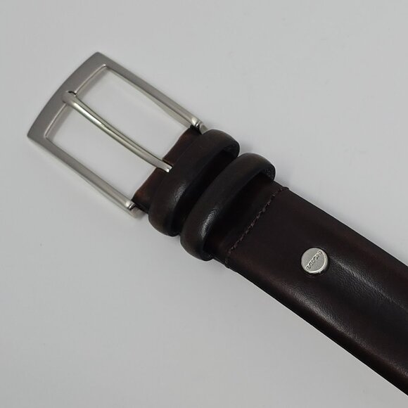 Boconi Men’s Brown Leather Belt Size 36 Classic Silver Buckle Office Casual - Picture 8 of 12
